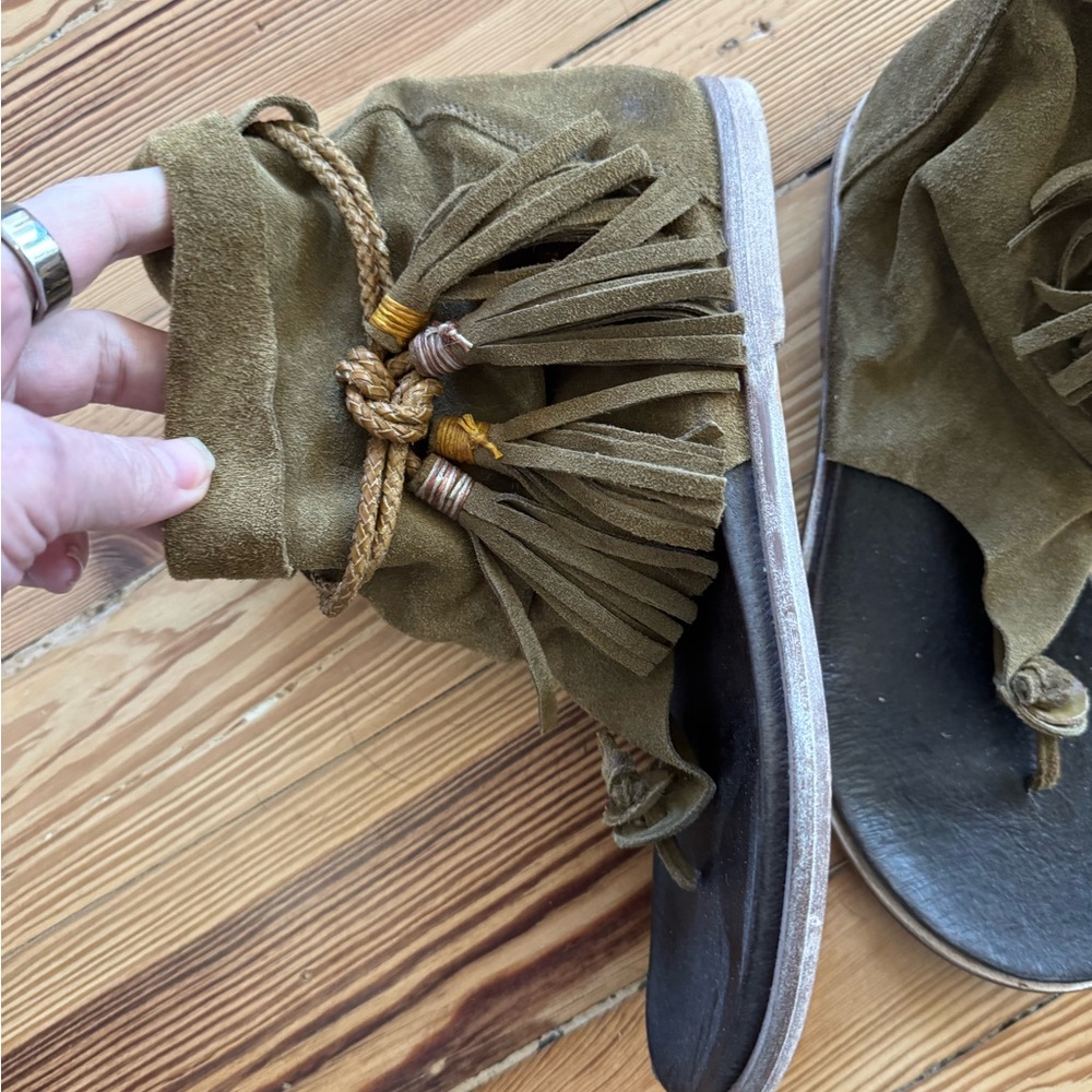 Free People Olive Fringe Sandals